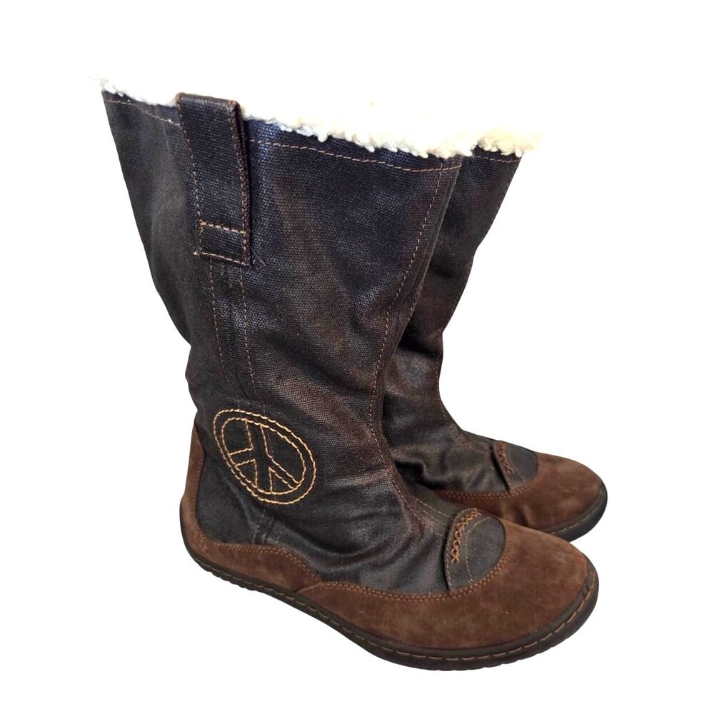 Earth Size 8.5 Tall Embroidered Innerpeace BOOTS Leather Fur Lined